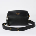 Prada Saffiano Shoulder Bag Black Gold Leather