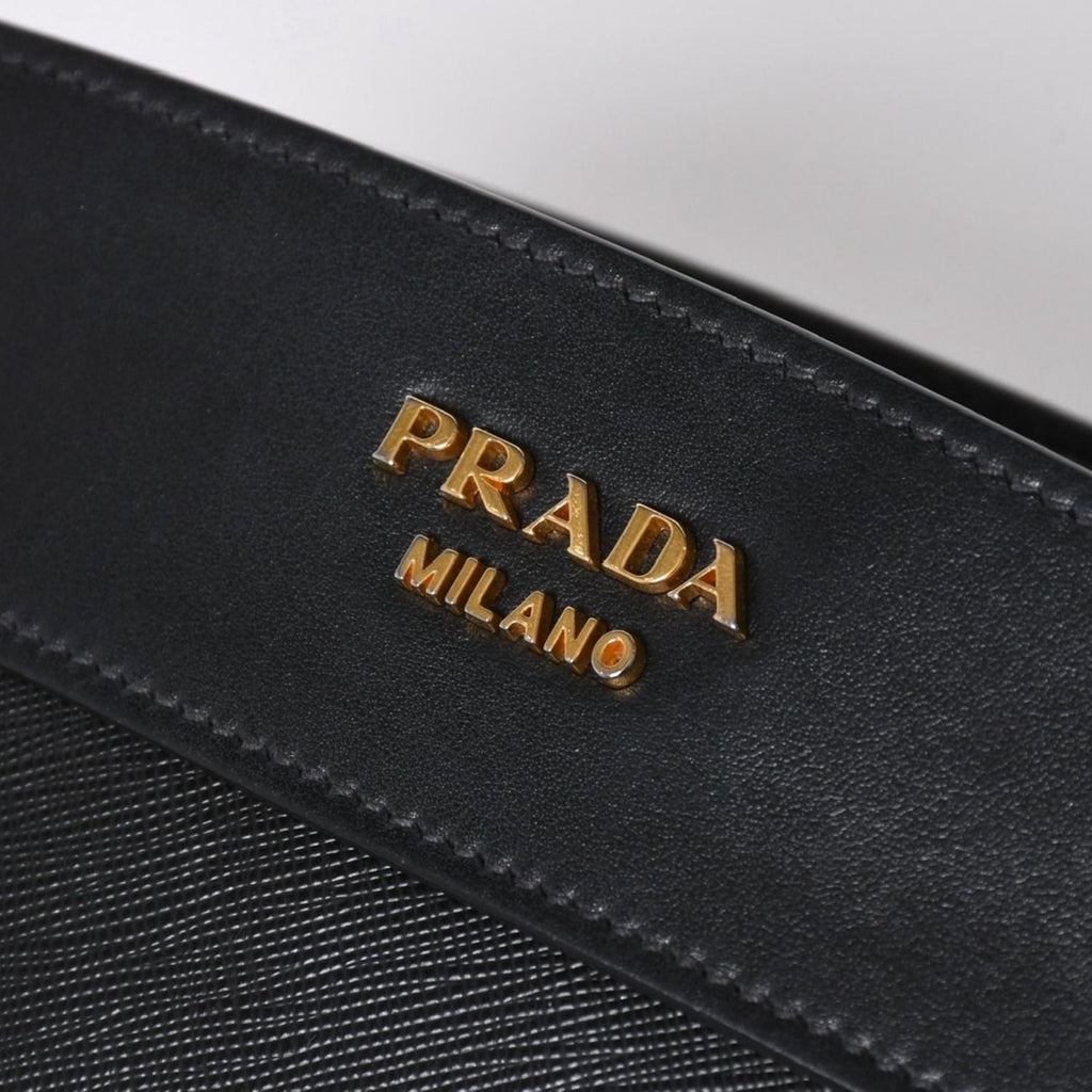 Prada Saffiano Shoulder Bag Black Gold Leather — view 6