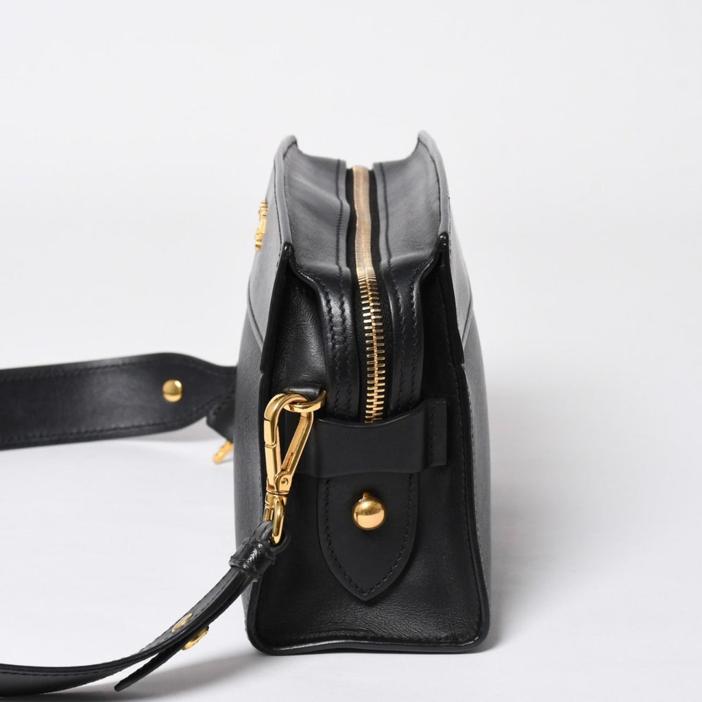 Prada Saffiano Shoulder Bag Black Gold Leather — view 4