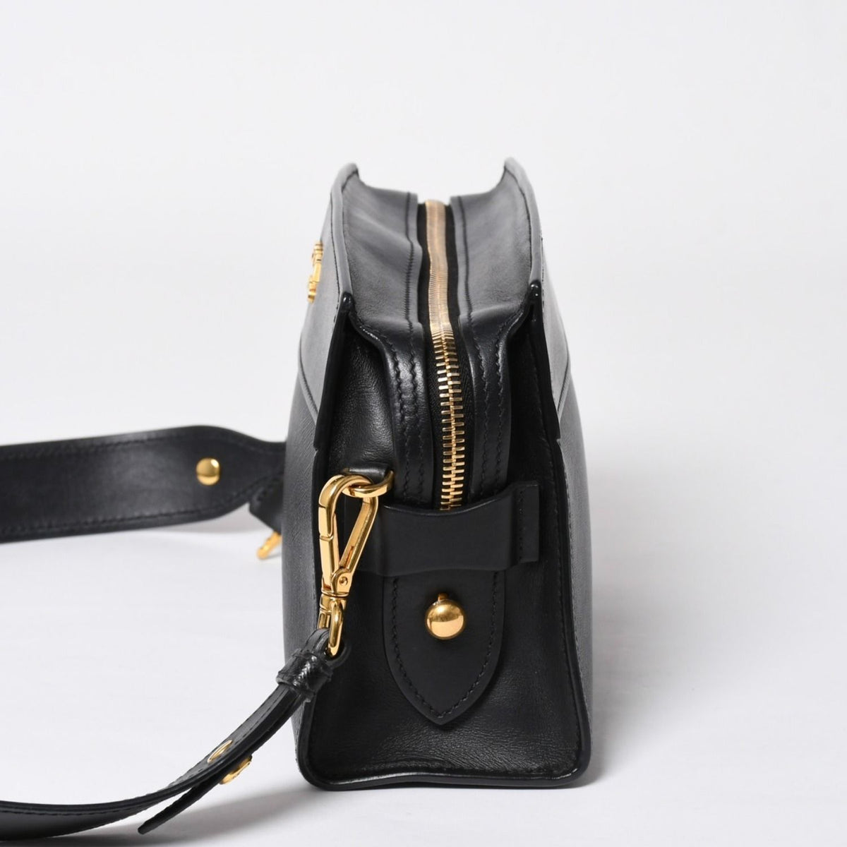 Prada Saffiano Shoulder Bag Black Gold Leather — view 4