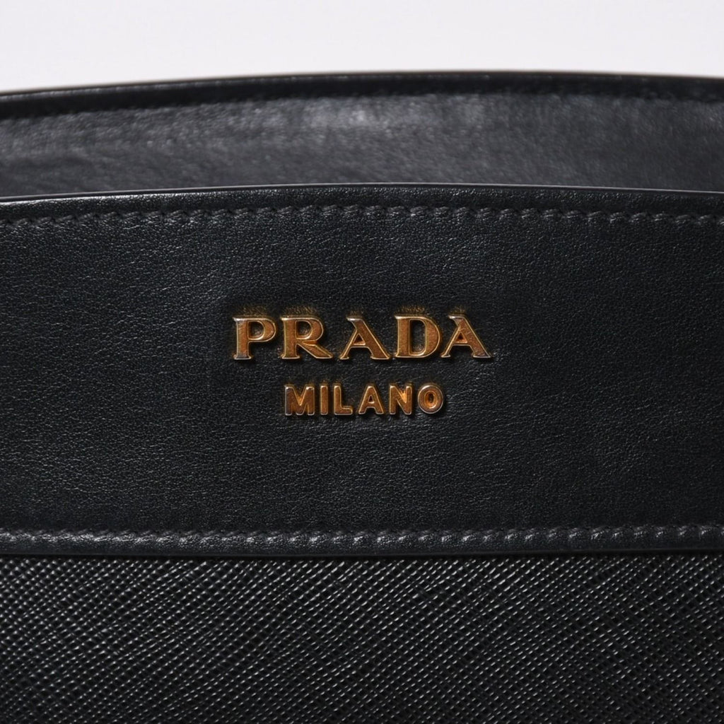 Prada Saffiano Shoulder Bag Black Gold Leather — view 5