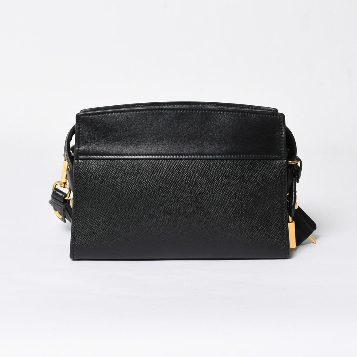 Prada Saffiano Shoulder Bag Black Gold Leather — view 2