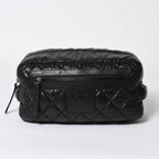 Chanel Coco Cocoon Clutch Black Nylon Calfskin Makeup Pouch Silver