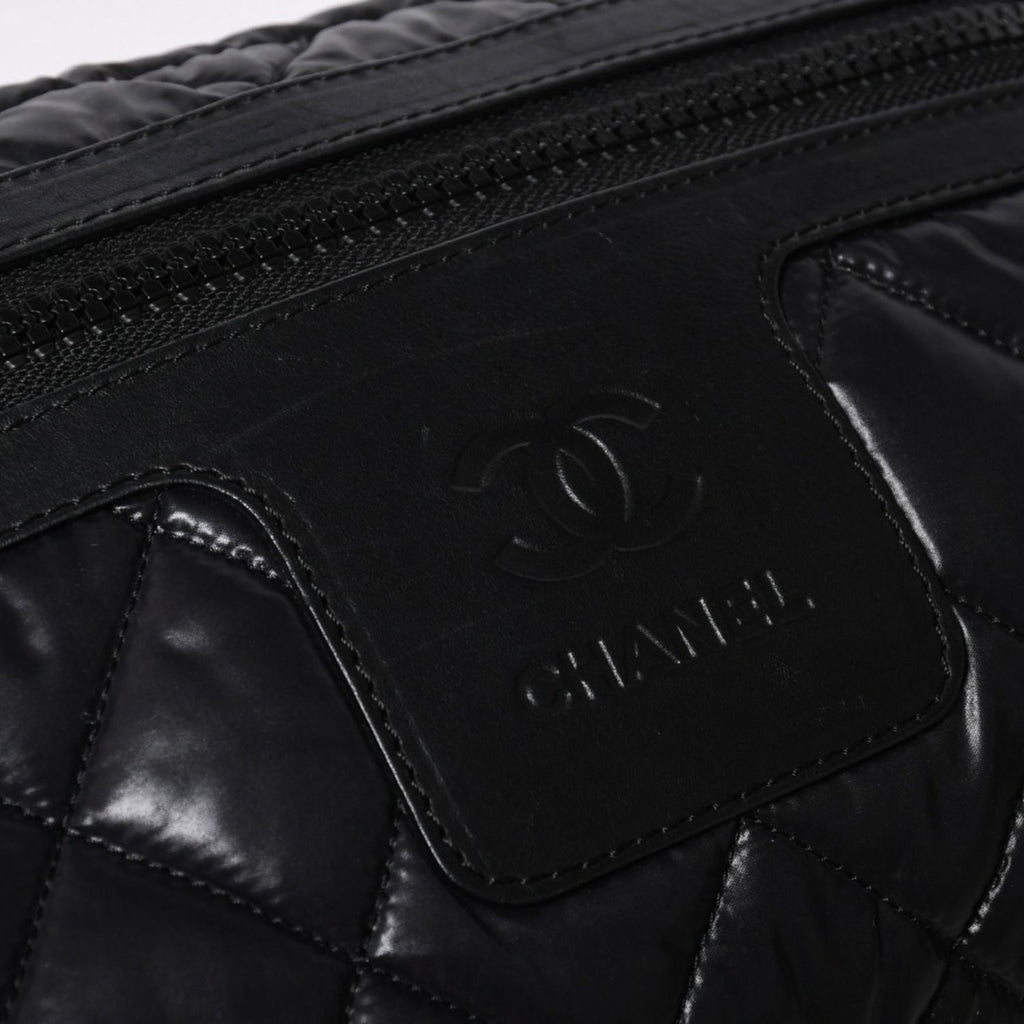 Chanel Coco Cocoon Clutch Black Nylon Calfskin Makeup Pouch Silver — view 6