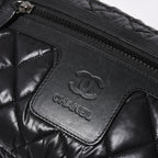 Chanel Coco Cocoon Clutch Black Nylon Calfskin Makeup Pouch Silver — view 5