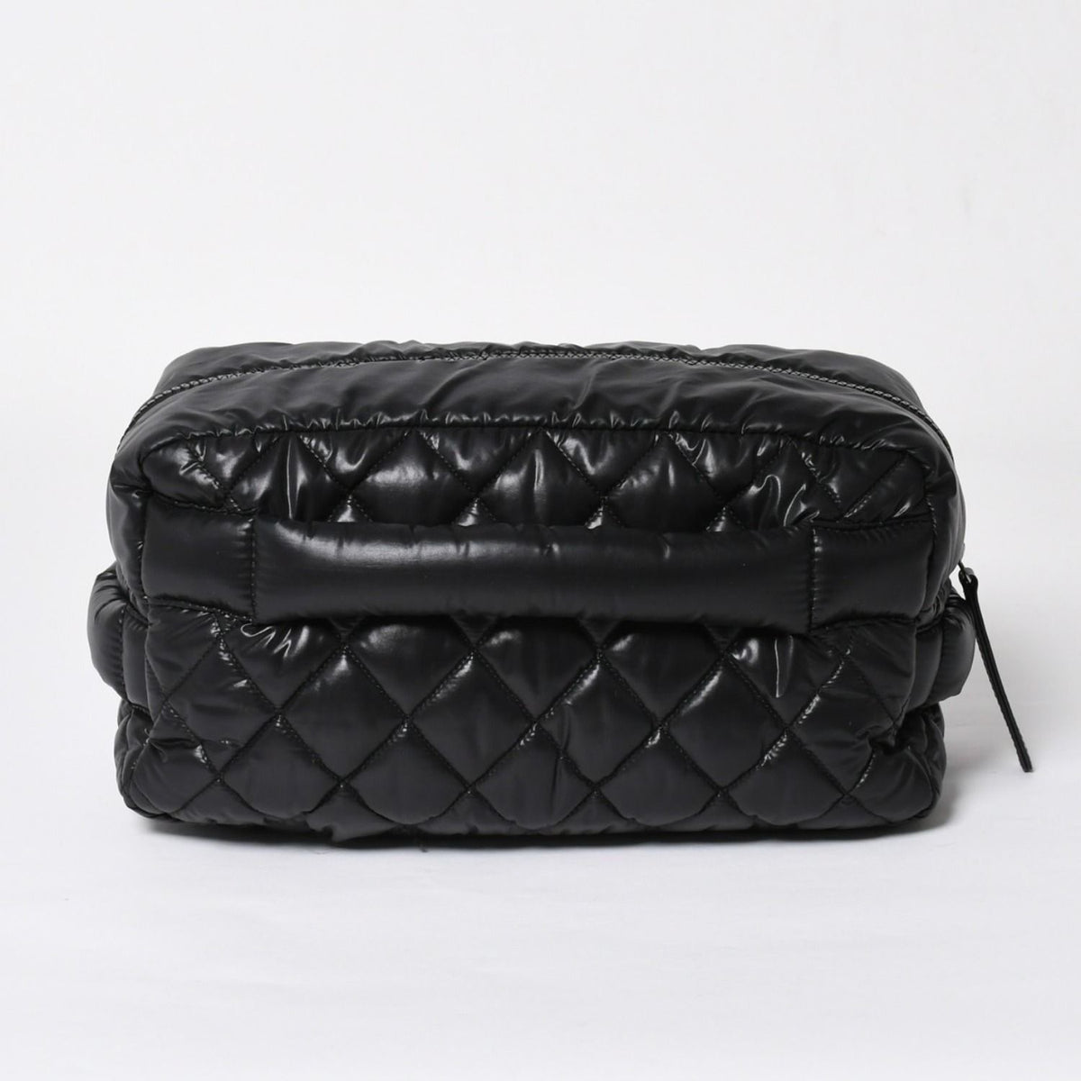 Chanel Coco Cocoon Clutch Black Nylon Calfskin Makeup Pouch Silver — view 2