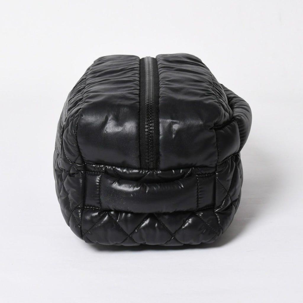 Chanel Coco Cocoon Clutch Black Nylon Calfskin Makeup Pouch Silver — view 4