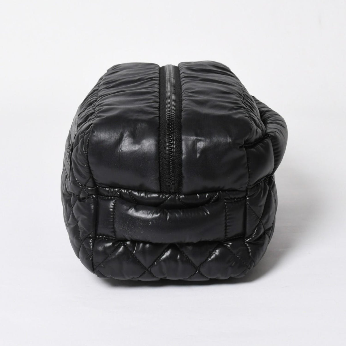 Chanel Coco Cocoon Clutch Black Nylon Calfskin Makeup Pouch Silver — view 4