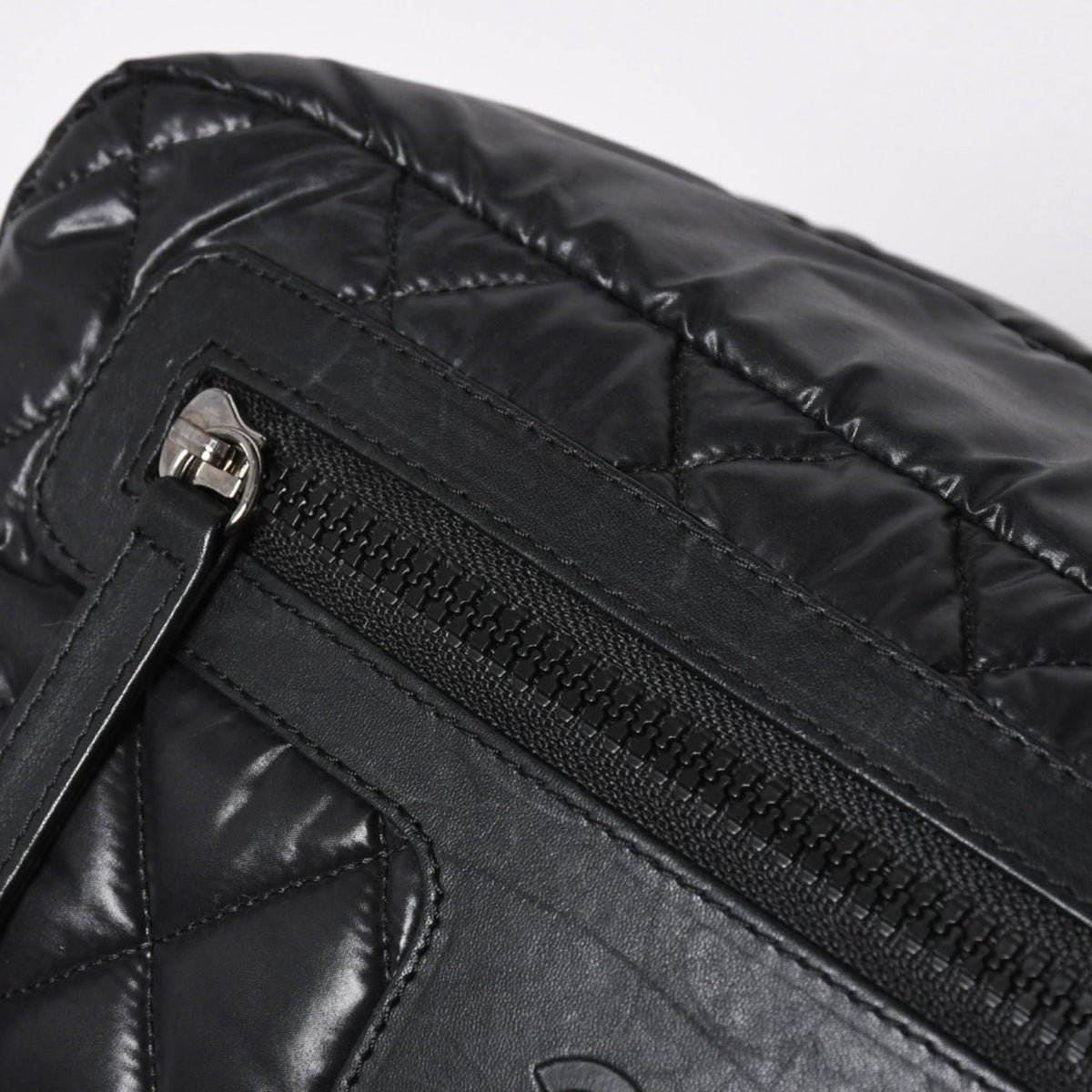 Chanel Coco Cocoon Clutch Black Nylon Calfskin Makeup Pouch Silver — view 7