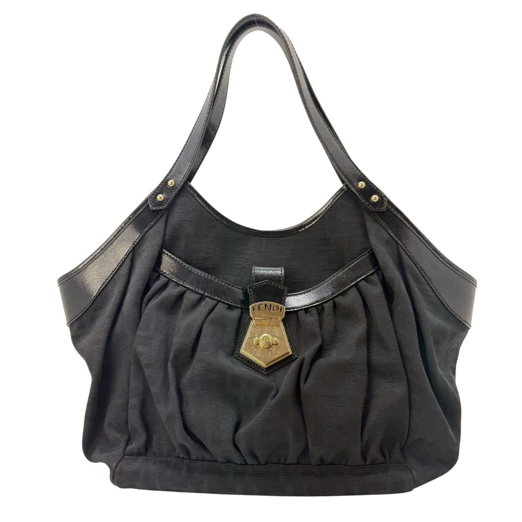 Fendi Zucca Tote Bag Canvas Leather Black