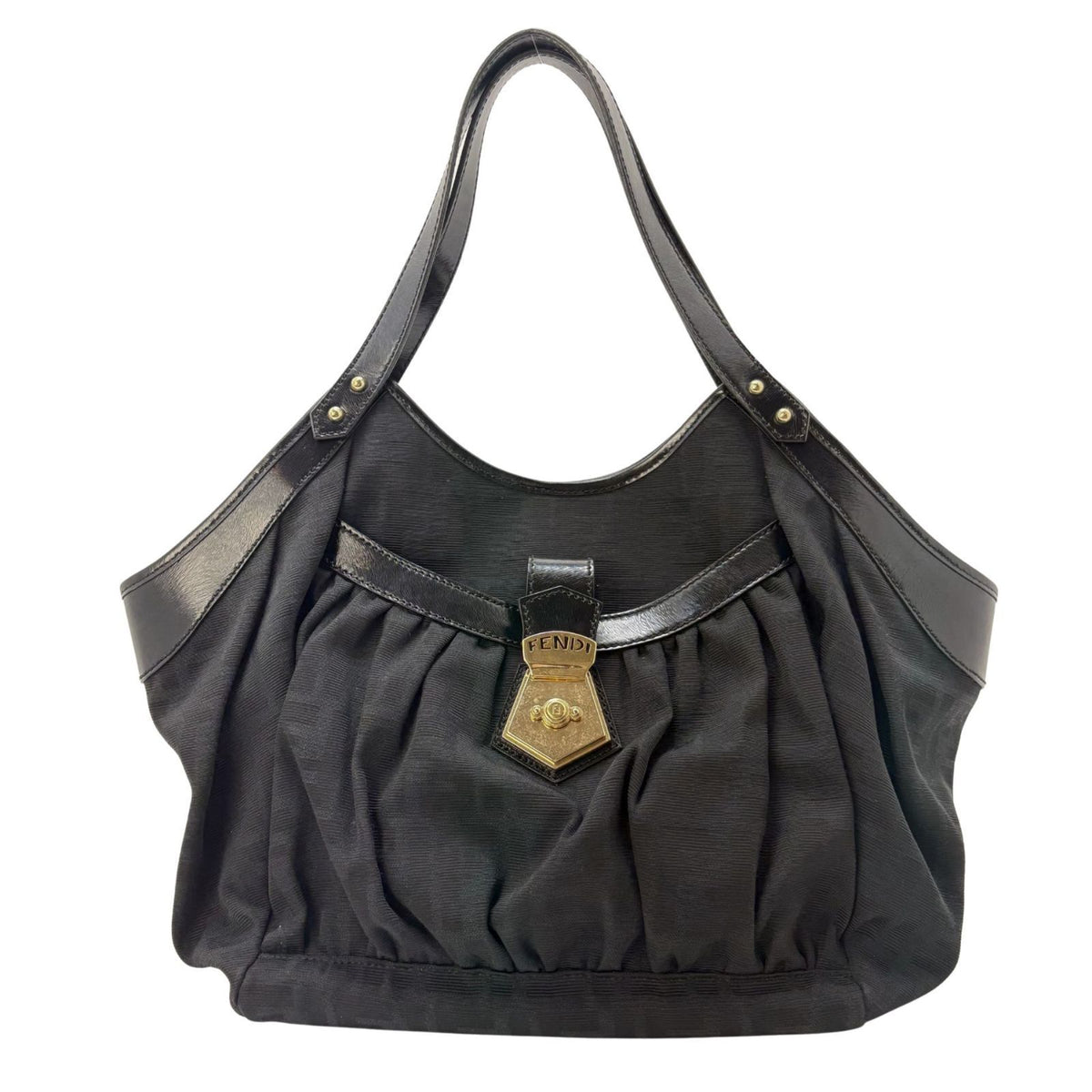 Fendi Zucca Tote Bag Canvas Leather Black