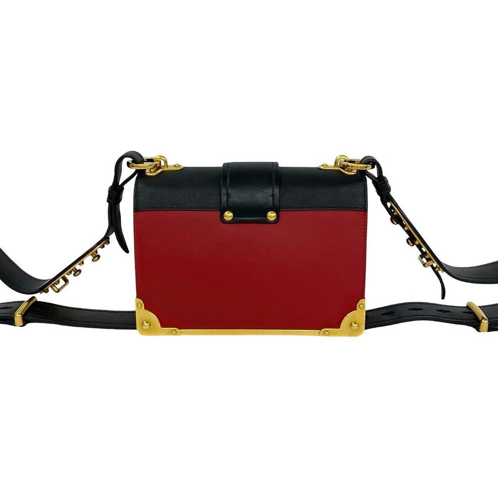 Prada Cahier Logo Leather Mini Shoulder Bag Pochette Red Black Gold — view 3