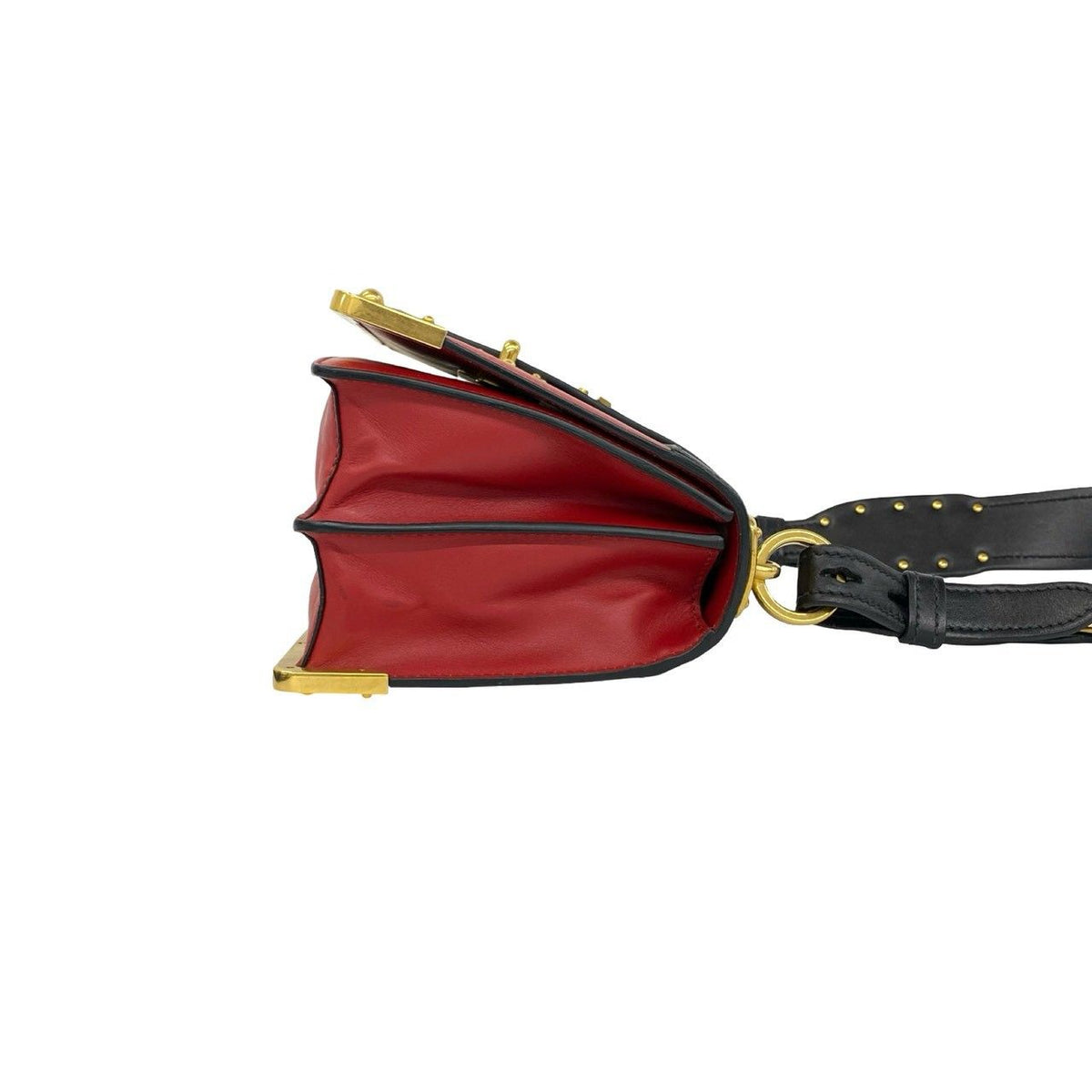 Prada Cahier Logo Leather Mini Shoulder Bag Pochette Red Black Gold — view 6