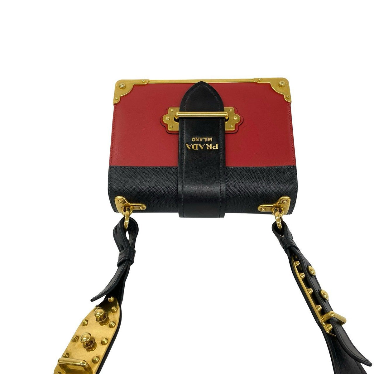 Prada Cahier Logo Leather Mini Shoulder Bag Pochette Red Black Gold — view 4