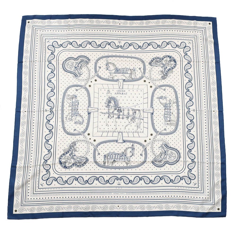 Hermes Carre Geant Grand Appara Bandana Scarf Cashmere Silk Navy