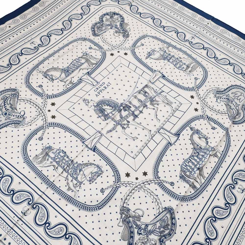 Hermes Carre Geant Grand Appara Bandana Scarf Cashmere Silk Navy — view 3