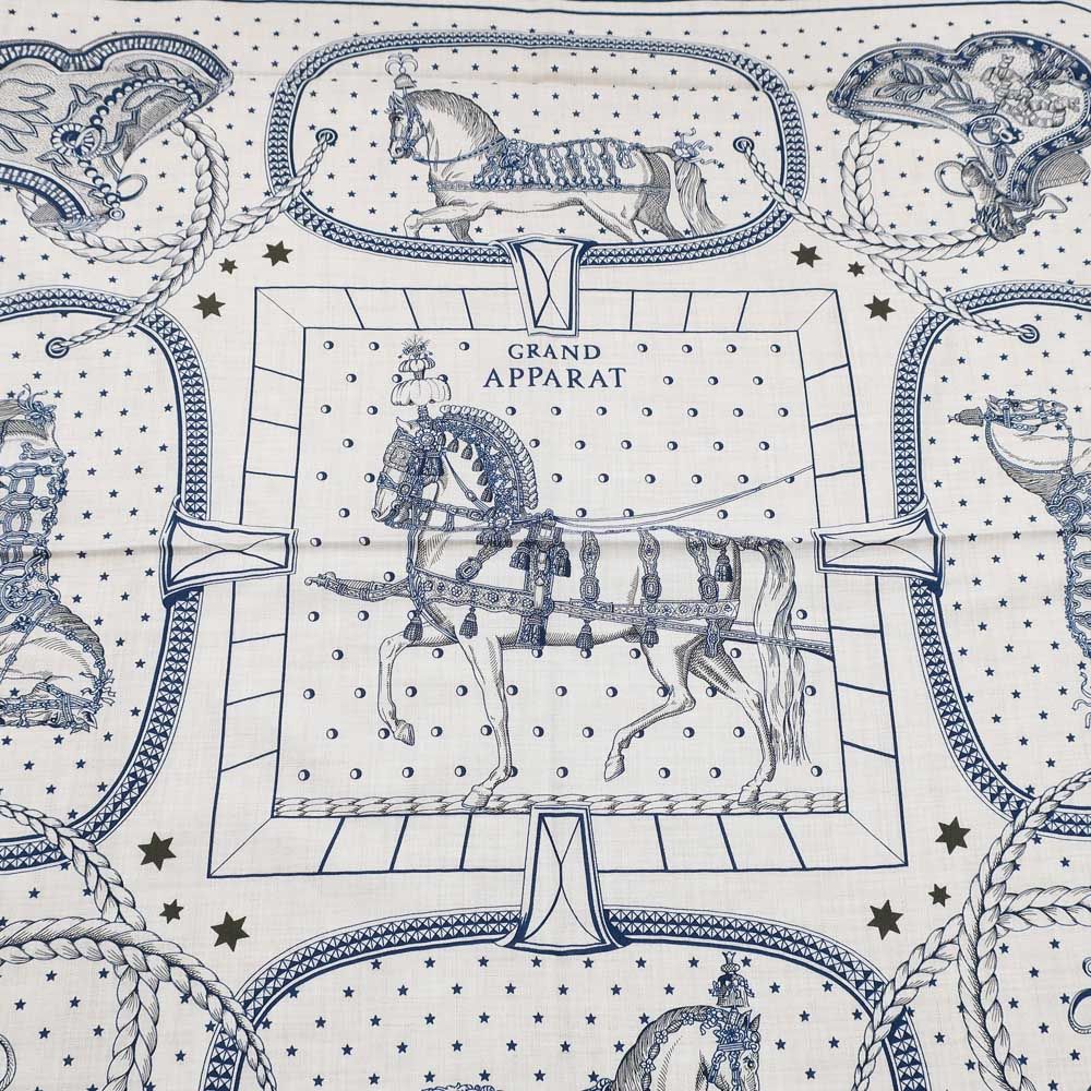 Hermes Carre Geant Grand Appara Bandana Scarf Cashmere Silk Navy — view 2