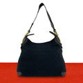 Gucci Horsebit GG Logo Pattern Canvas Leather Shoulder Bag Tote Black