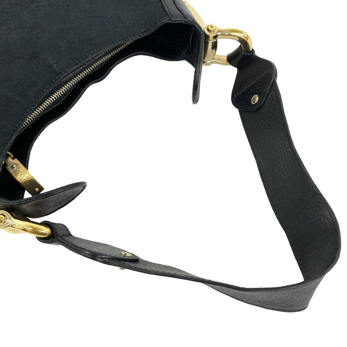 Gucci Horsebit GG Logo Pattern Canvas Leather Shoulder Bag Tote Black — view 4
