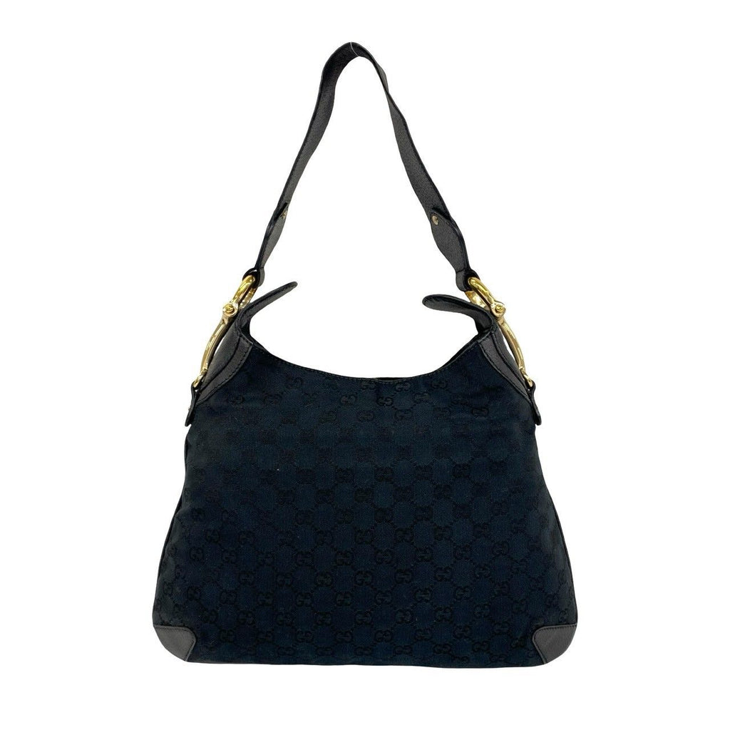 Gucci Horsebit GG Logo Pattern Canvas Leather Shoulder Bag Tote Black — view 3