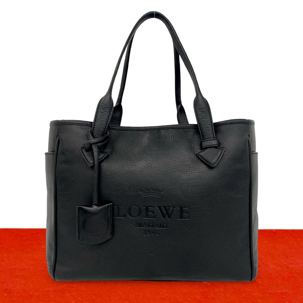Loewe Vintage Heritage Logo Stamp Leather Tote Bag Black