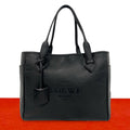 Loewe Vintage Heritage Logo Stamp Leather Tote Bag Black