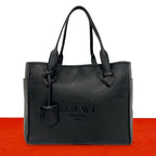 Loewe Vintage Heritage Logo Stamp Leather Tote Bag Black