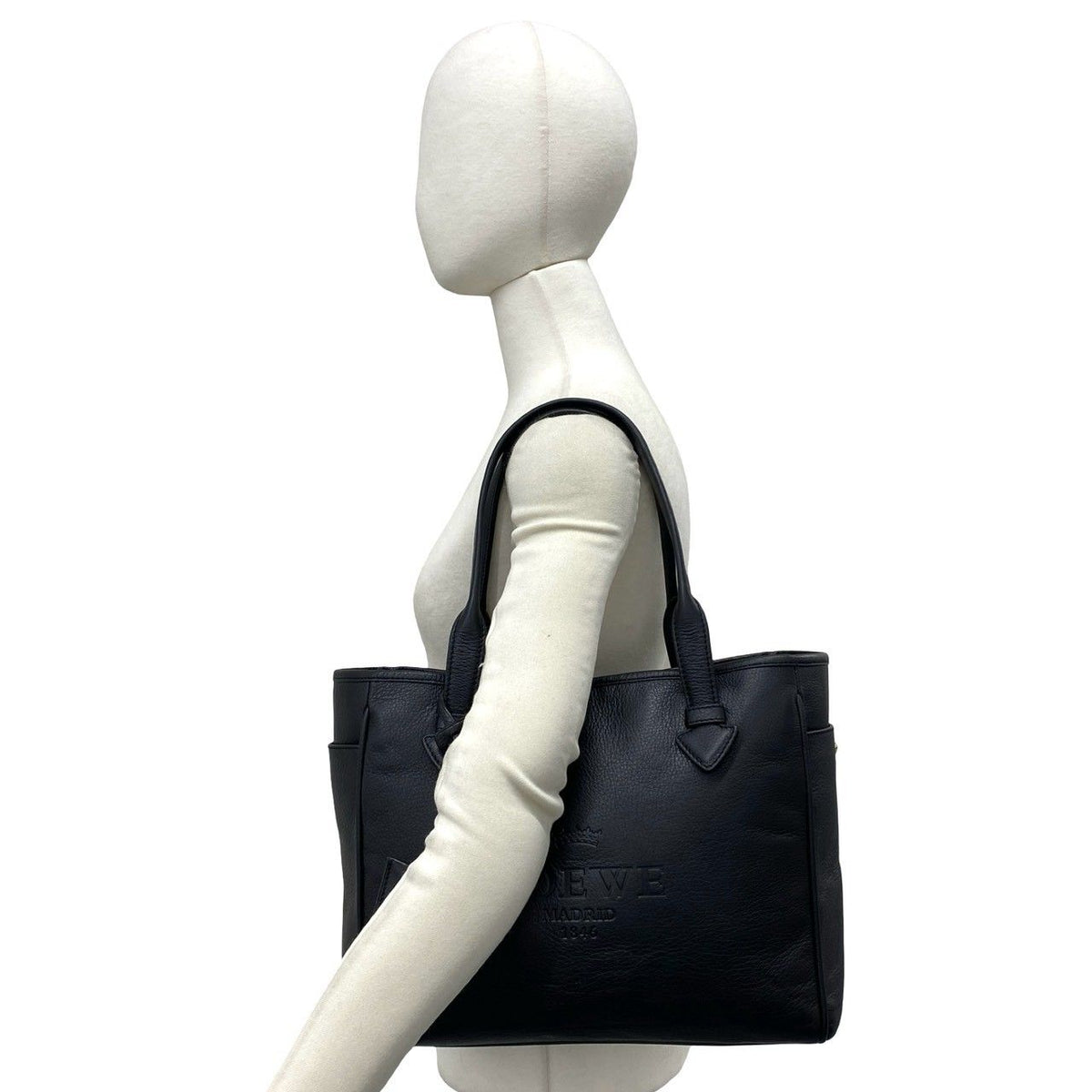 Loewe Vintage Heritage Logo Stamp Leather Tote Bag Black — view 2