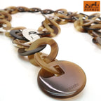 Hermes Buffalo Horn Necklace 925 Sterling Silver Long Round Included