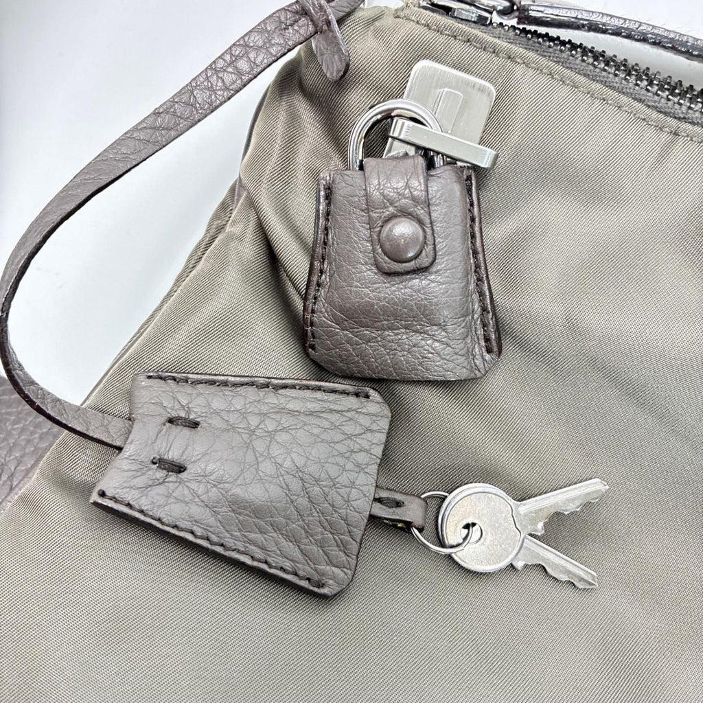 Prada Tessuto Leather Greige Padlock Key 2 Shoulder Bag — view 5