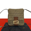 Fendi Vintage Zucchino FF Pattern Canvas Leather Shoulder Bag Crossbody Brown