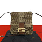 Fendi Vintage Zucchino FF Pattern Canvas Leather Shoulder Bag Crossbody Brown