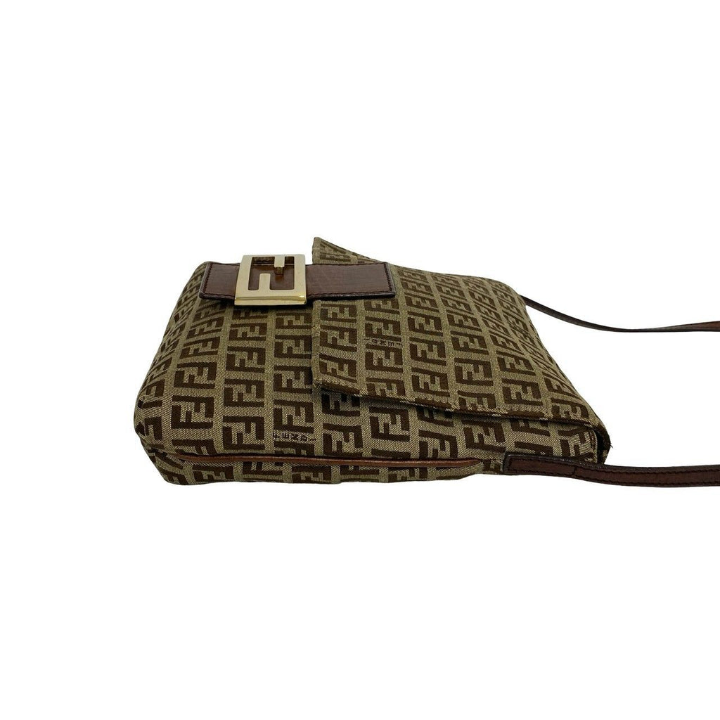 Fendi Vintage Zucchino FF Pattern Canvas Leather Shoulder Bag Crossbody Brown — view 6