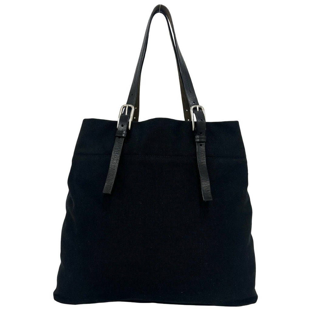 Prada Triangle Logo Canvas Leather Tote Shoulder Bag Black — view 3