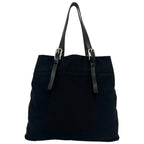 Prada Triangle Logo Canvas Leather Tote Shoulder Bag Black — view 3