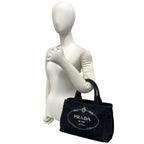 Prada Canapa Triangle Logo Canvas 2-Way Shoulder Bag Mini Tote Black — view 2