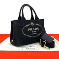 Prada Canapa Triangle Logo Canvas 2-Way Shoulder Bag Mini Tote Black