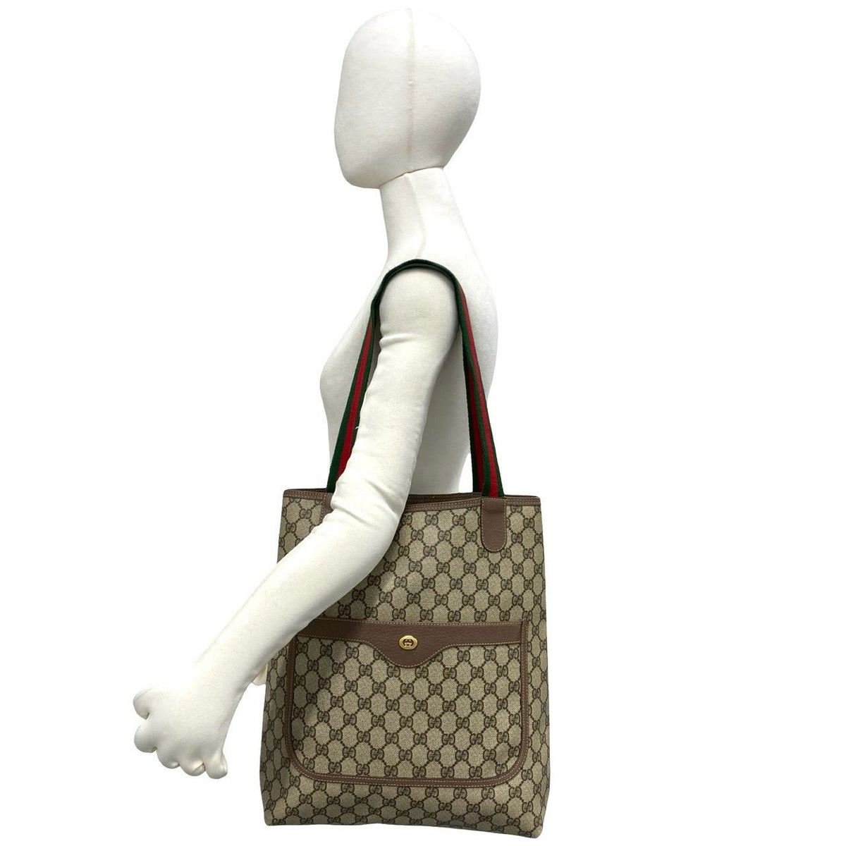 Gucci Vintage Sherry Line GG Pattern Logo Leather Tote Shoulder Bag Brown — view 2