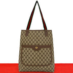 Gucci Vintage Sherry Line GG Pattern Logo Leather Tote Shoulder Bag Brown
