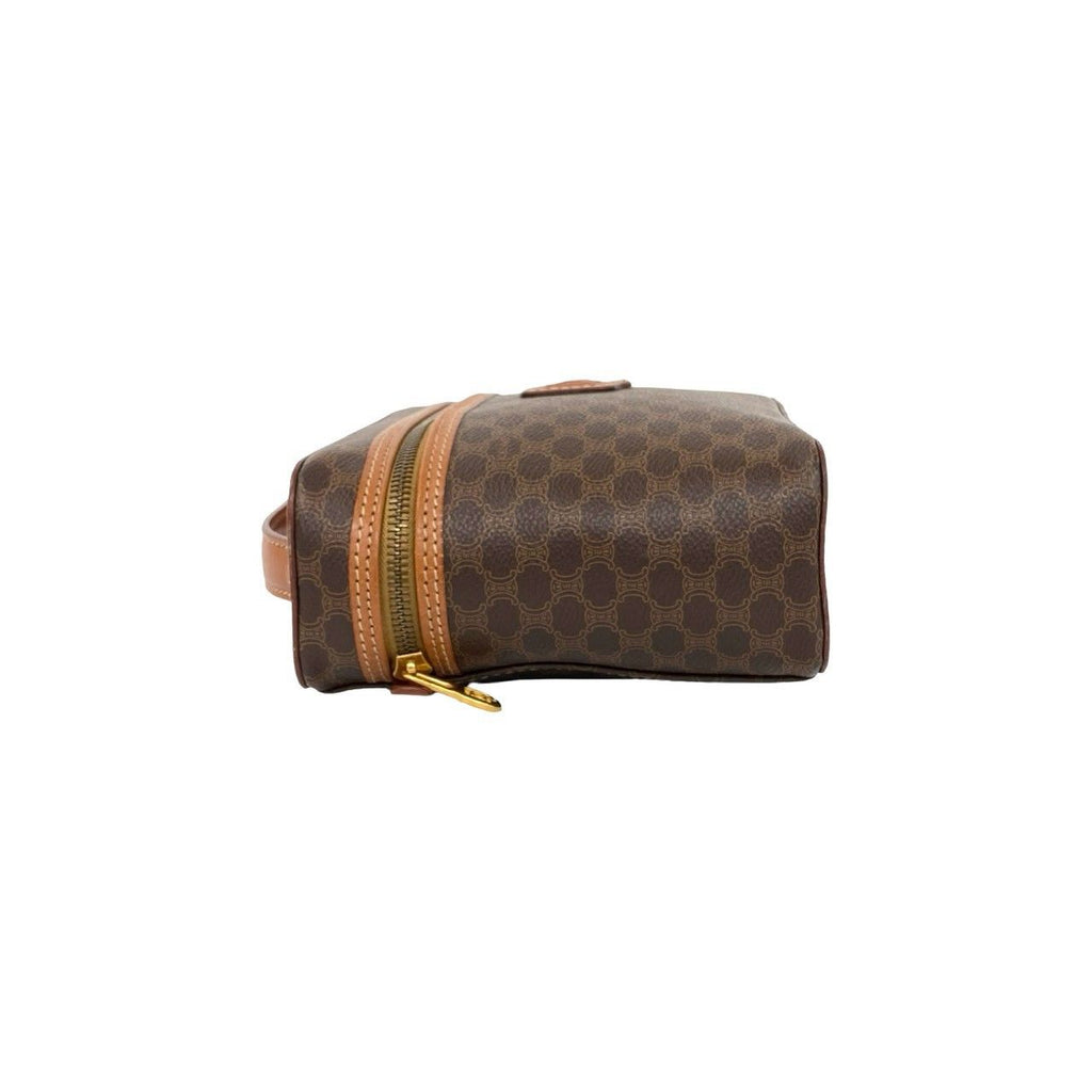 Celine Vintage Macadam Blason Pattern Triomphe Leather Handbag Vanity Bag Brown — view 5