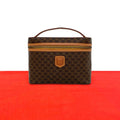 Celine Vintage Macadam Blason Pattern Triomphe Leather Handbag Vanity Bag Brown