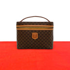 Celine Vintage Macadam Blason Pattern Triomphe Leather Handbag Vanity Bag Brown