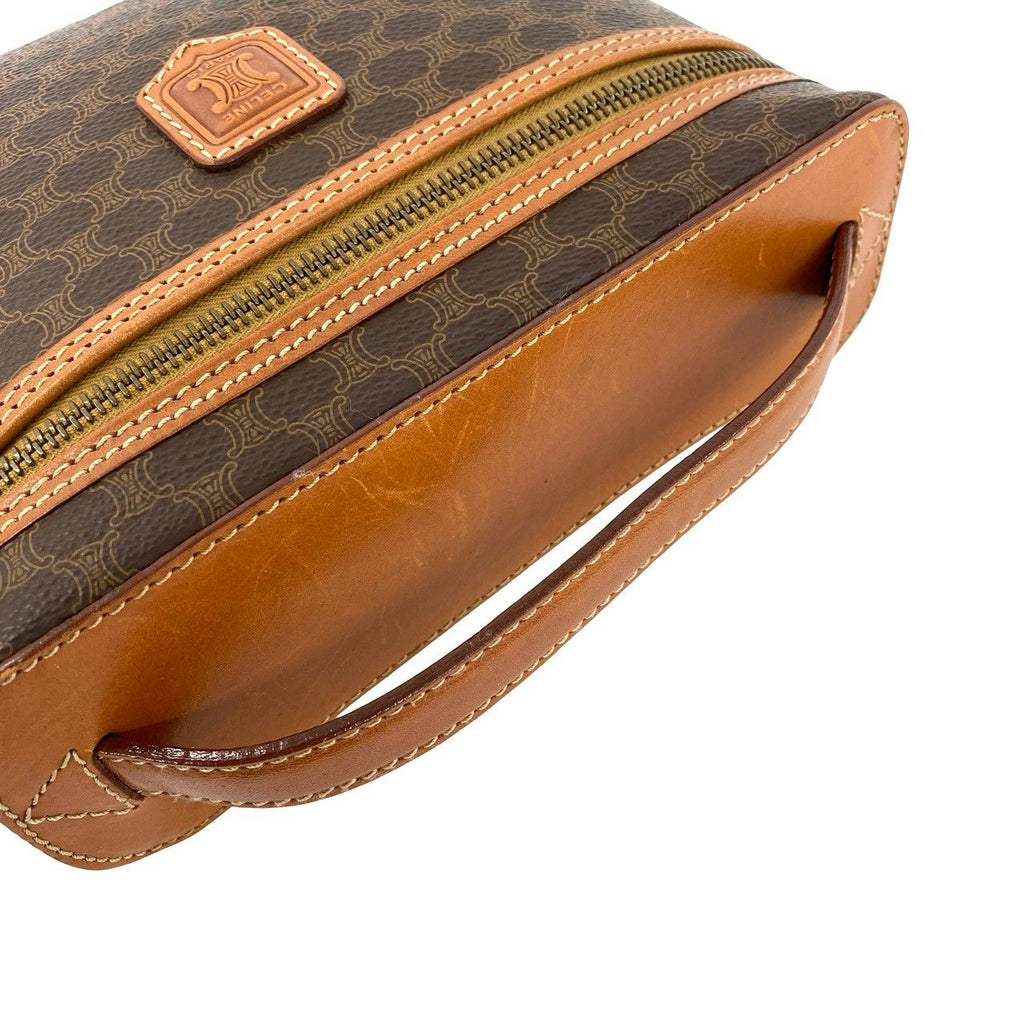 Celine Vintage Macadam Blason Pattern Triomphe Leather Handbag Vanity Bag Brown — view 4