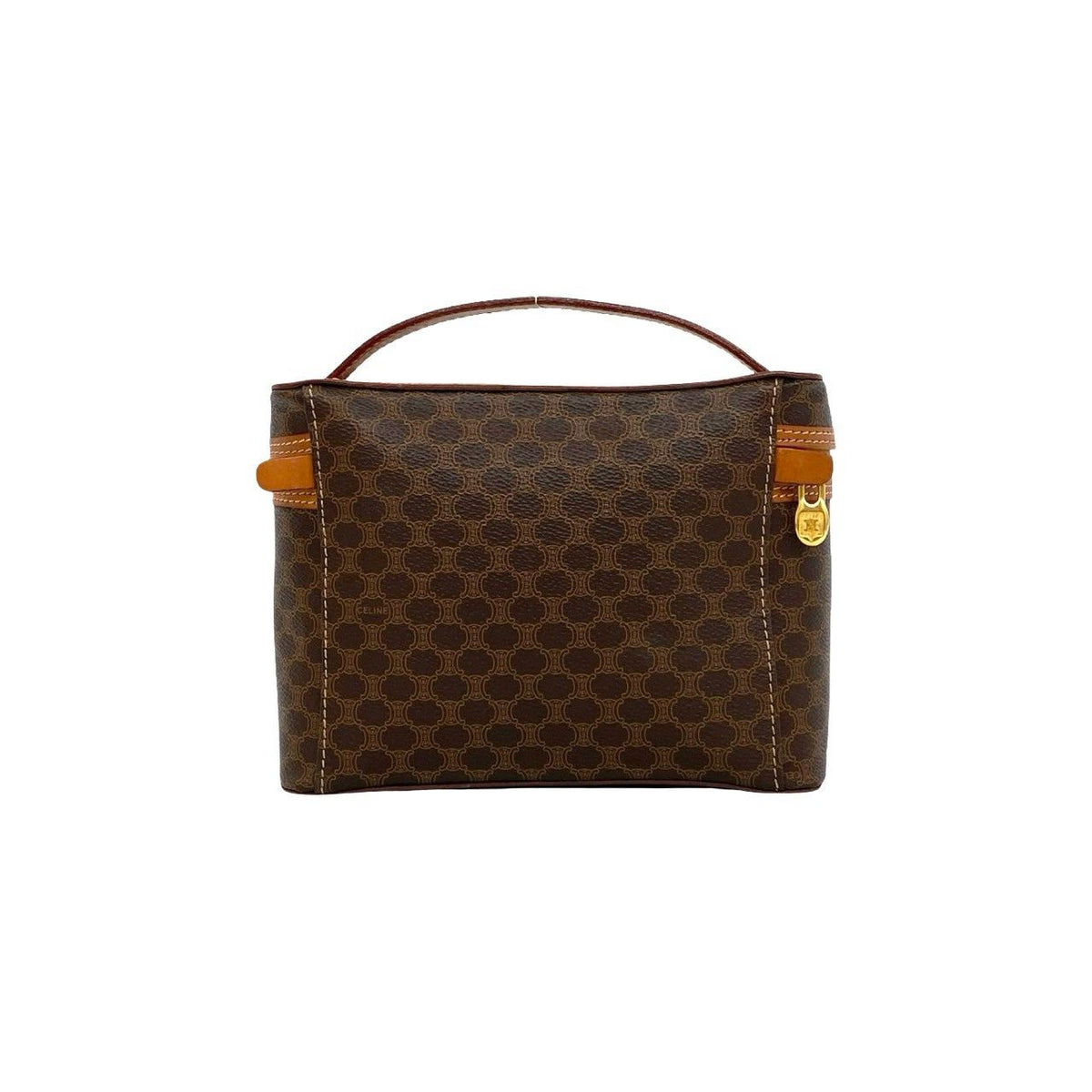 Celine Vintage Macadam Blason Pattern Triomphe Leather Handbag Vanity Bag Brown — view 3