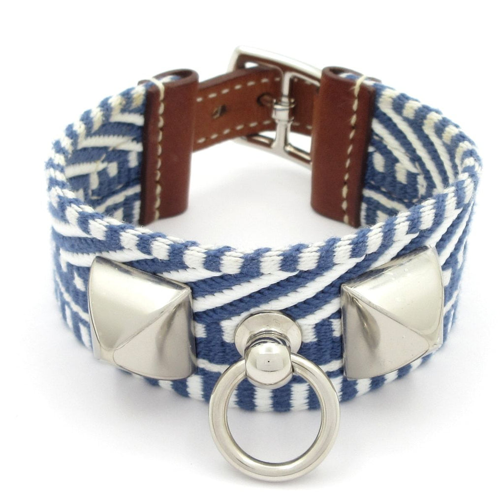 Hermes Bracelet Rival Caval Leather Blue White Brown
