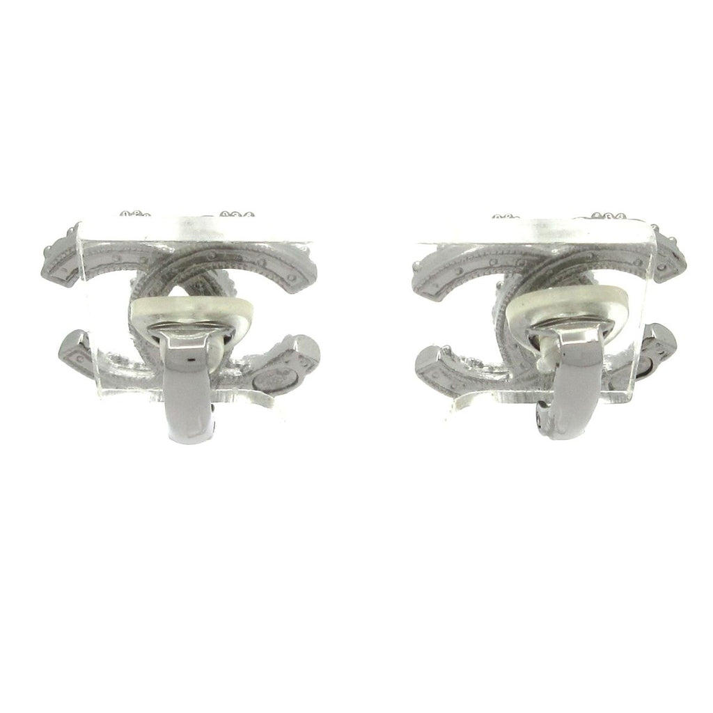 Chanel Earrings Dark Gray Silver Clear CC Logo — view 3