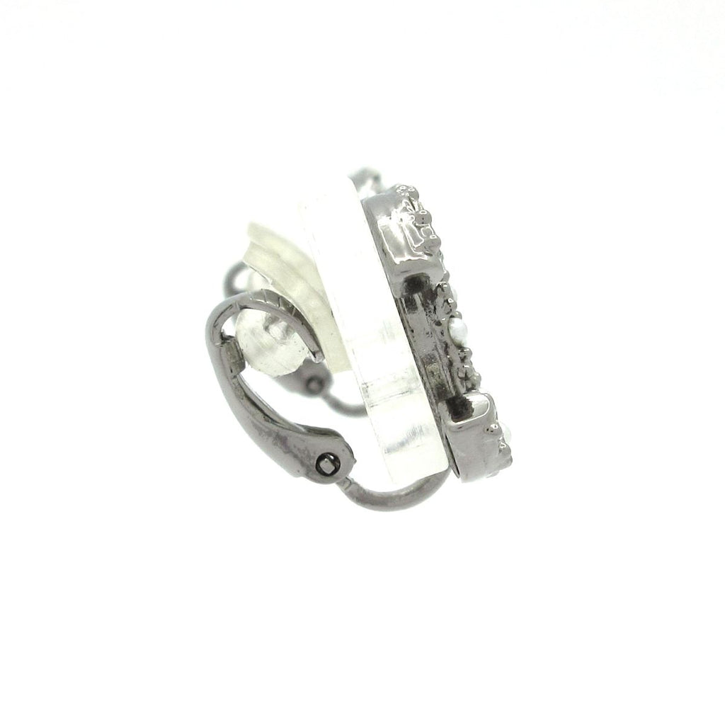 Chanel Earrings Dark Gray Silver Clear CC Logo — view 2