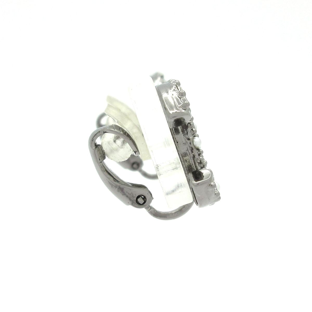 Chanel Earrings Dark Gray Silver Clear CC Logo — view 2