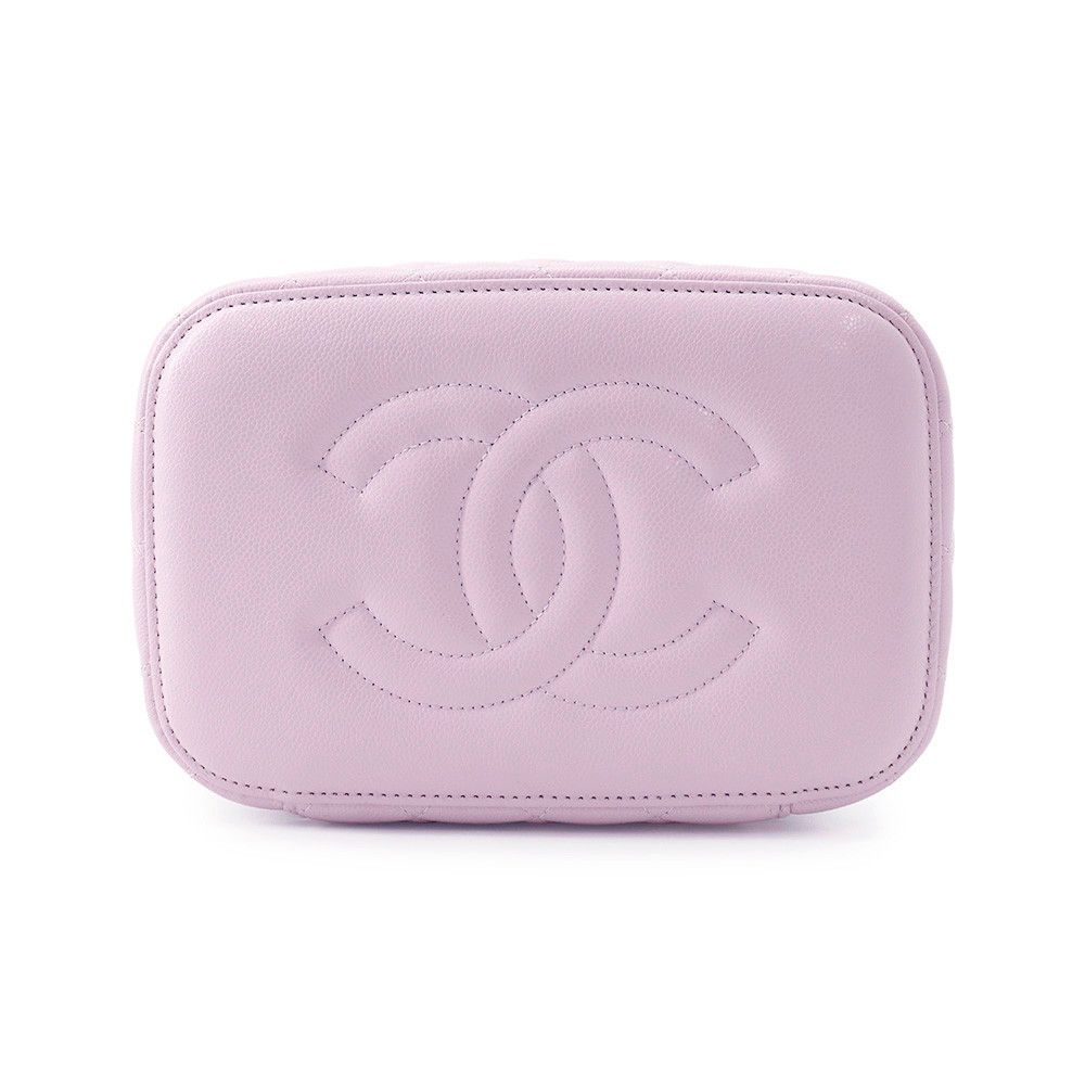 Chanel Vanity Top Handle Quilted CC Logo Caviar Leather Makeup Pouch — view 3
