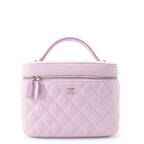 Chanel Vanity Top Handle Quilted CC Logo Caviar Leather Makeup Pouch